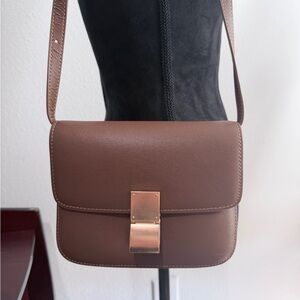 Genuine Leather Accordion Crossbody Bag • Minimalist Brown Purse